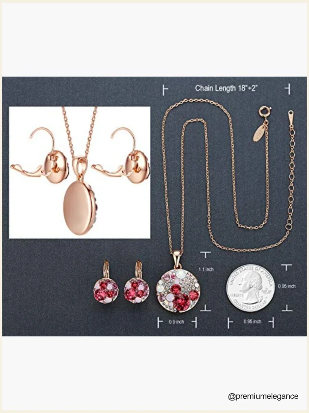 Ocean Bubble Crystal Jewelry Set Pendant Necklace Earrings 18+2 Inch